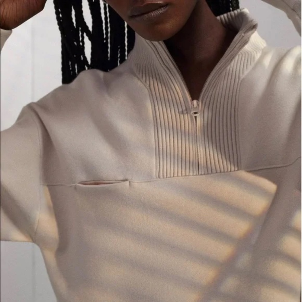 Small - Lunya Cozy Cotton Silk Zip Pullover in Calm Tan - Picture 3 of 6
